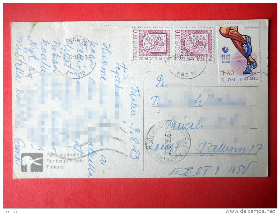 Rantasipi Hotels - surfing - squash - light atheletic - running - Finland - sent from Finland Turku to Estonia USSR 1983 - JH Postcards