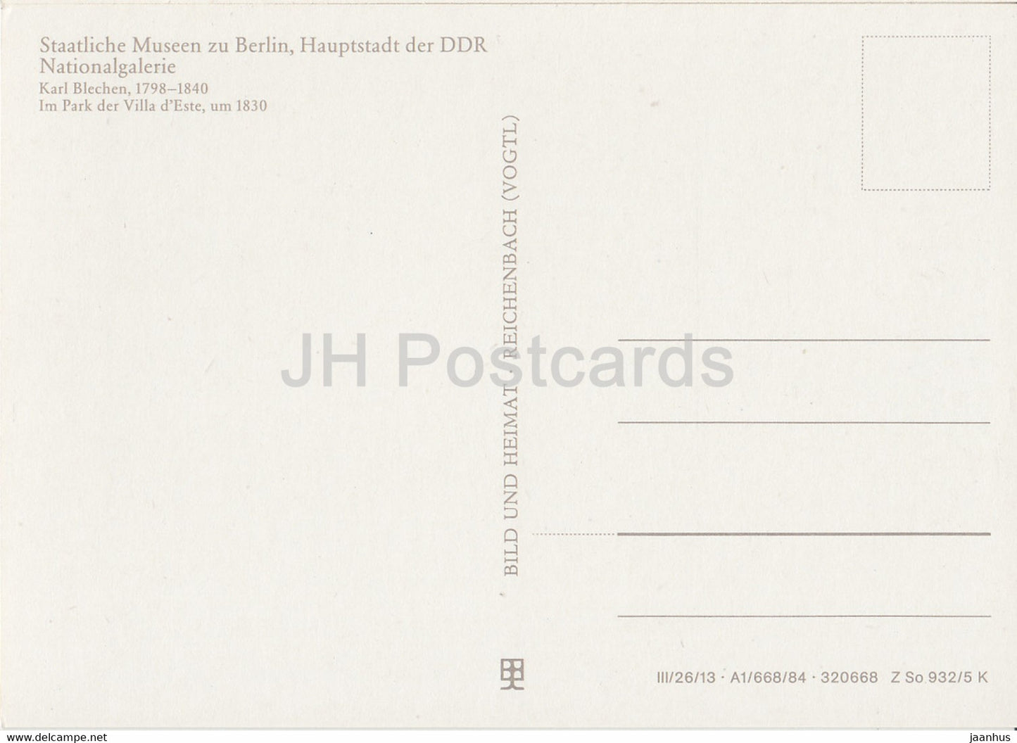 painting by Karl Blechen - Im Park der Villa d'Este - German art - DDR Germany - unused