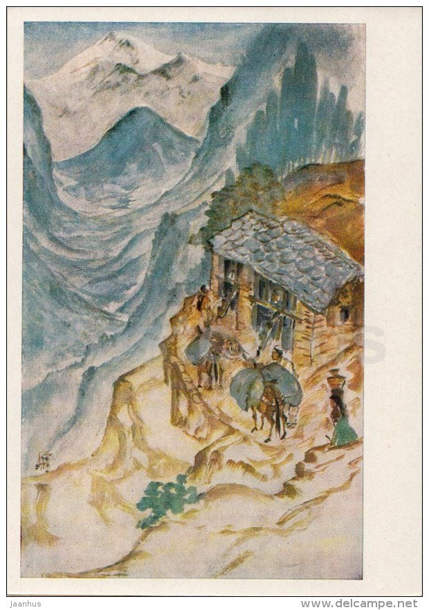 painting by Nandalal Bose - 1 - Road in Mayawati - contemporary art - art of india - unused - JH Postcards