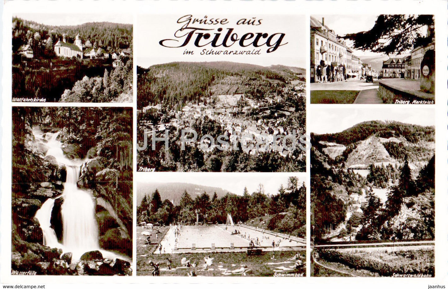 Grusse aus Triberg im Schwarzwald - Marktplatz - Schwimmbad - Wasserfalle - 1964 - Germany - used - JH Postcards