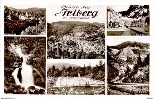 Grusse aus Triberg im Schwarzwald - Marktplatz - Schwimmbad - Wasserfalle - 1964 - Germany - used - JH Postcards