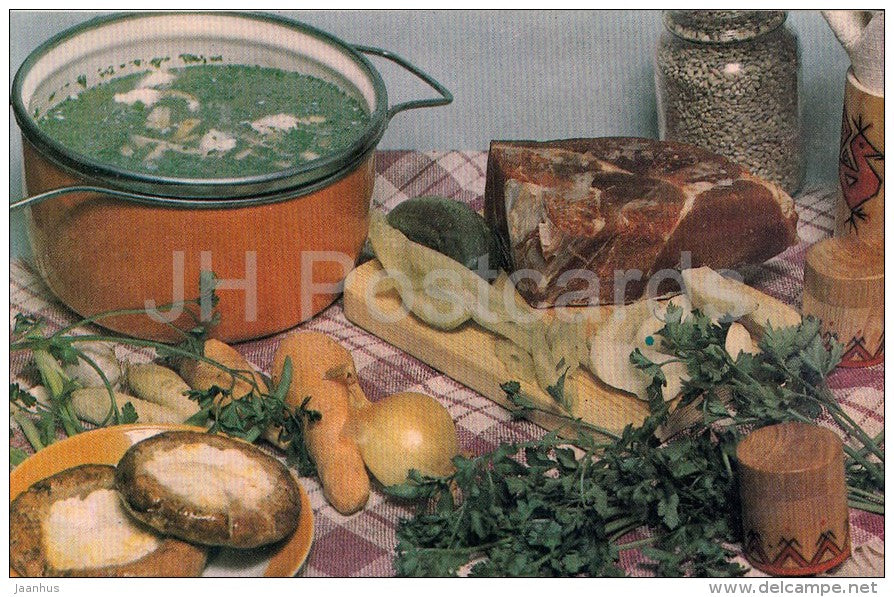 Leningrad Rassolnik - meat - onion - Soup recipes - 1988 - Russia USSR - unused - JH Postcards