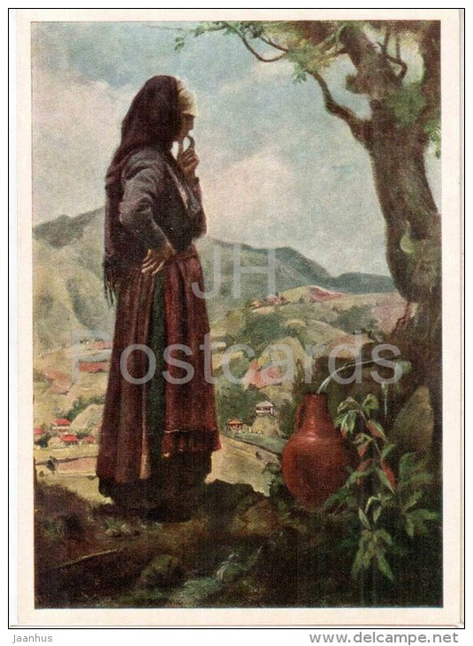 painting by U. Dzhaparidze - Mother Thoughts , 1945 - georgian art - unused - JH Postcards