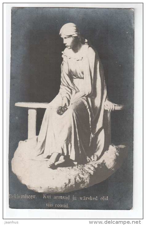 sculpture by Beklemishev - young woman - old postcard - russian art - Tsarist Russia , Estonia - unused - JH Postcards