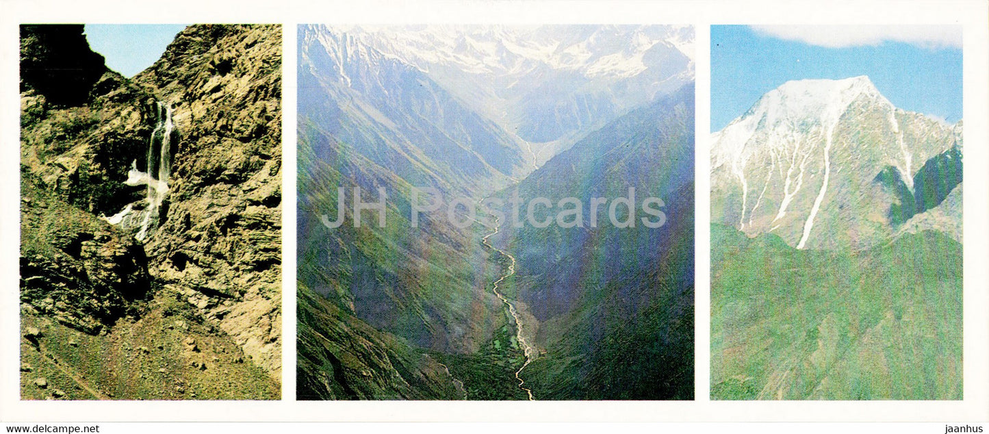 Pamir - Gorno-Badakhshan - waterfall - river - peak - 1985 - Tajikistan USSR - unused - JH Postcards