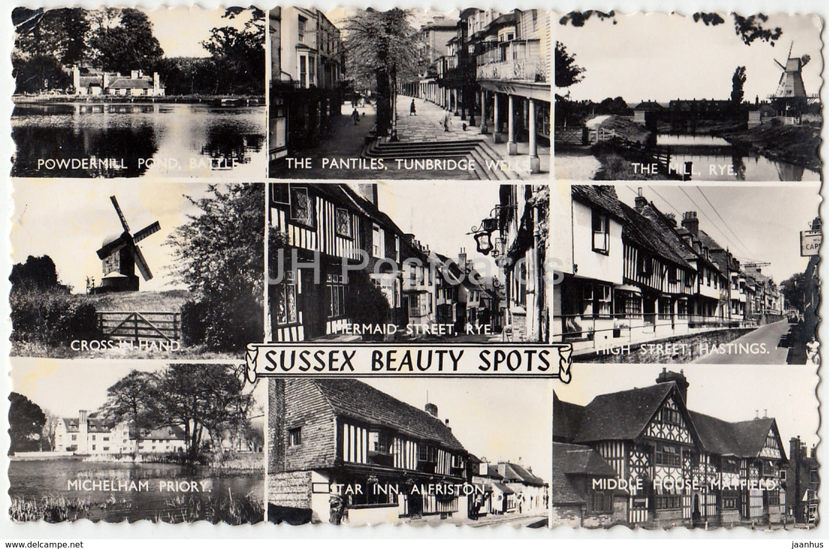 Sussex Beauty Spots - windmill - Old Bosham - multiview - 1964 - United Kingdom - England - used - JH Postcards