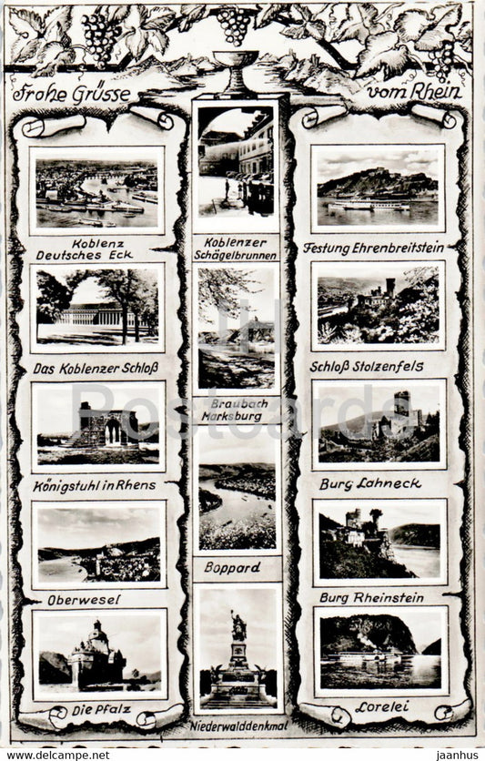 Frohe Grusse vom Rhein - Koblenz - Festung Ehrenbreitstein - Schloss Stolzenfels - old postcard - Germany - unused - JH Postcards