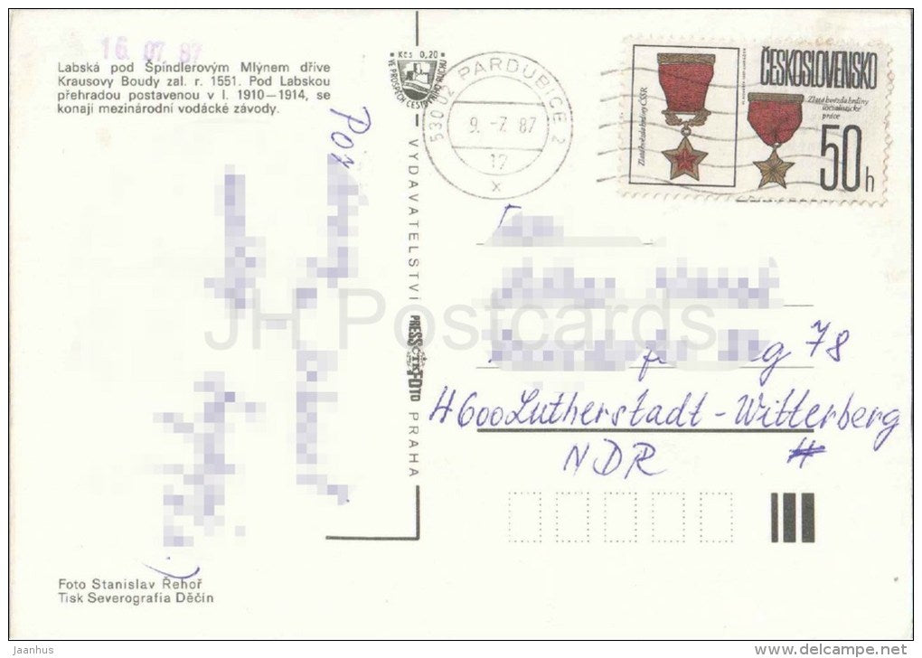 Labska - Krknoše - mountains - Czechoslovakia - Czech - used in 1987 - JH Postcards