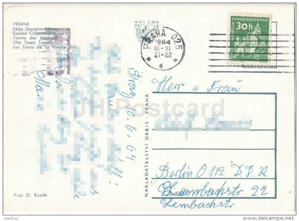 Praha - Prague - Old Town Towers - Czechoslovakia - Czech - used 1964 - JH Postcards