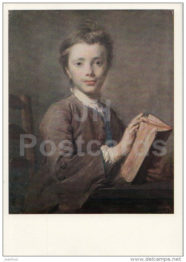painting by Jean-Baptiste Perronneau - Portrait of a Boy with a Book - French Art - 1970 - Russia USSR - unused - JH Postcards