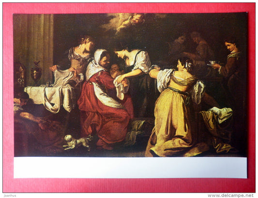 Painting by Karel Skreta - Birth of a Saint , about 1640 - dog - czech art - unused - JH Postcards