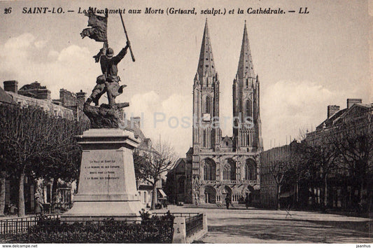 Saint-Lo - Le Monument aux Morts et la Cathedrale - 26 - 1940 - old postcard - France - used - JH Postcards
