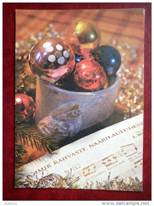 New Year Greeting card - hymnal - decorations - 1987 - Estonia USSR - used - JH Postcards