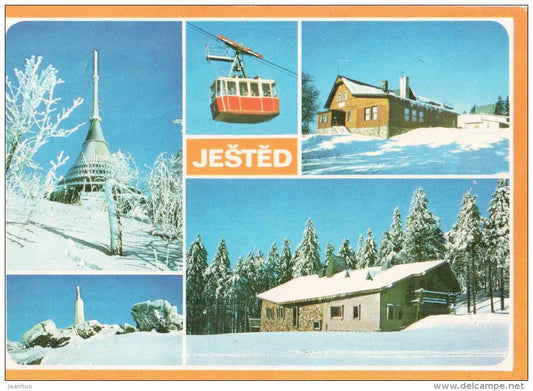 Jested - hotel - cable car - Chata Plane - monument - Czechoslovakia - Czech - unused - JH Postcards