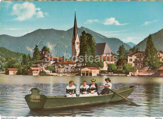 Rottach Egern mit Bodenschneid - Trachtengruppe im boot - boat - folk costumes - Germany - unused - JH Postcards