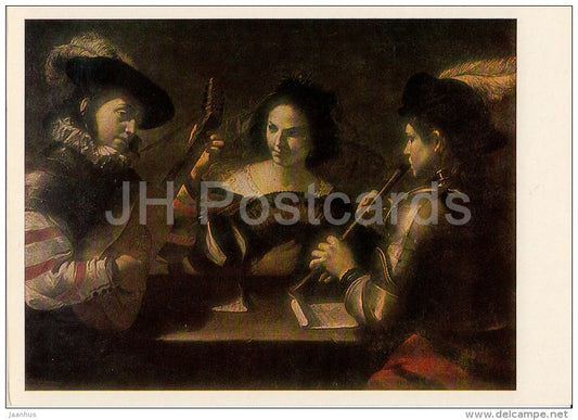 painting by Mattia Preti - Musical Party , 1630s - Italian art - Russia USSR - 1986 - unused - JH Postcards