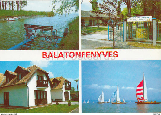 Balatonfenyves - Balaton - sailing boat - multiview - 1991 - Hungary - used - JH Postcards