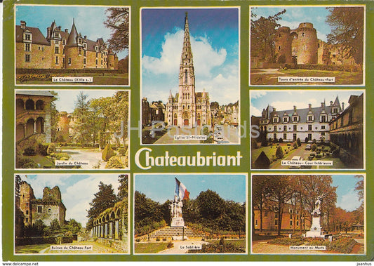 Chateaubriant - Loire Atlantique - castle - garden - eglise St. Nicholas - La Sabliere multiview - France - 1973 - used - JH Postcards
