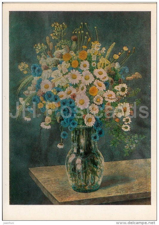 painting by P. Filonov - Field Flowers . Still Life , 1933-36 - cornflower - Soviet art - 1981 - Russia USSR - unused - JH Postcards