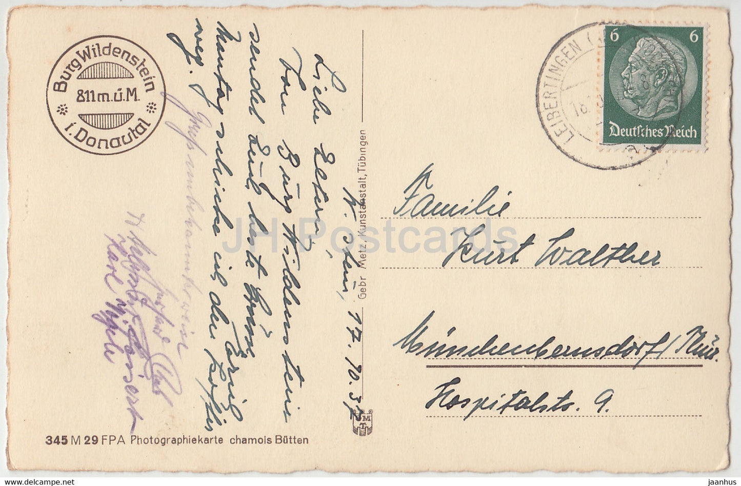 Burg Wildenstein i Donautal - old postcard - 1937 -Germany - used