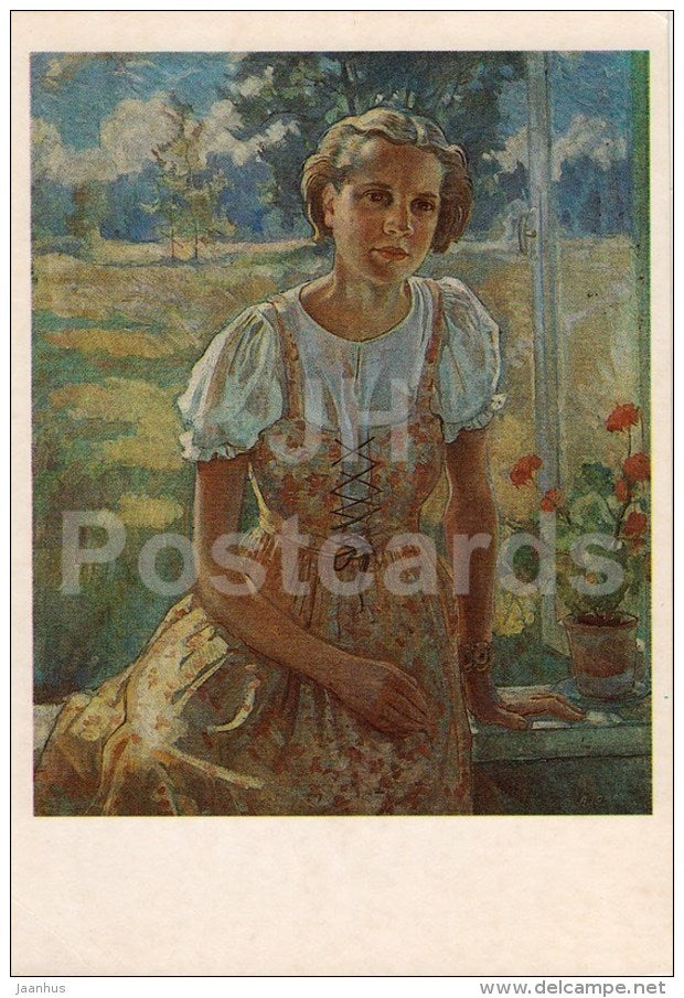Painting by A. Jansen - A Girl at Window , 1938 - Estonian art - Estonia USSR - 1987 - used - JH Postcards
