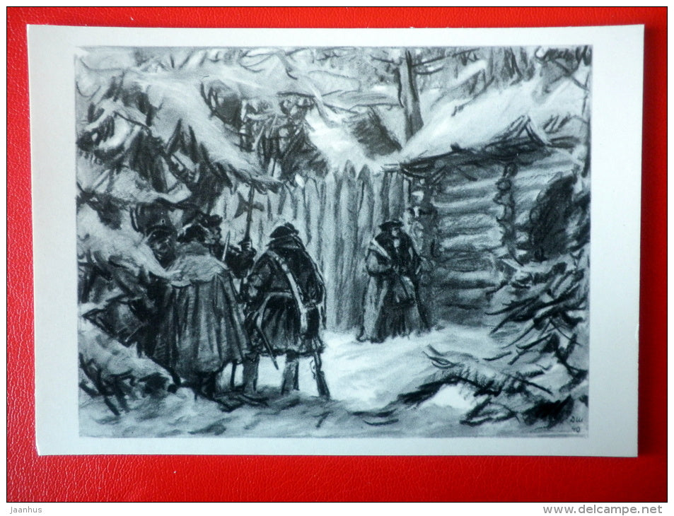 illustration by D. Shmarinov . Raskolniki - winter - Novel by A. Tolstoy Peter I - 1978 - Russia USSR - unused - JH Postcards