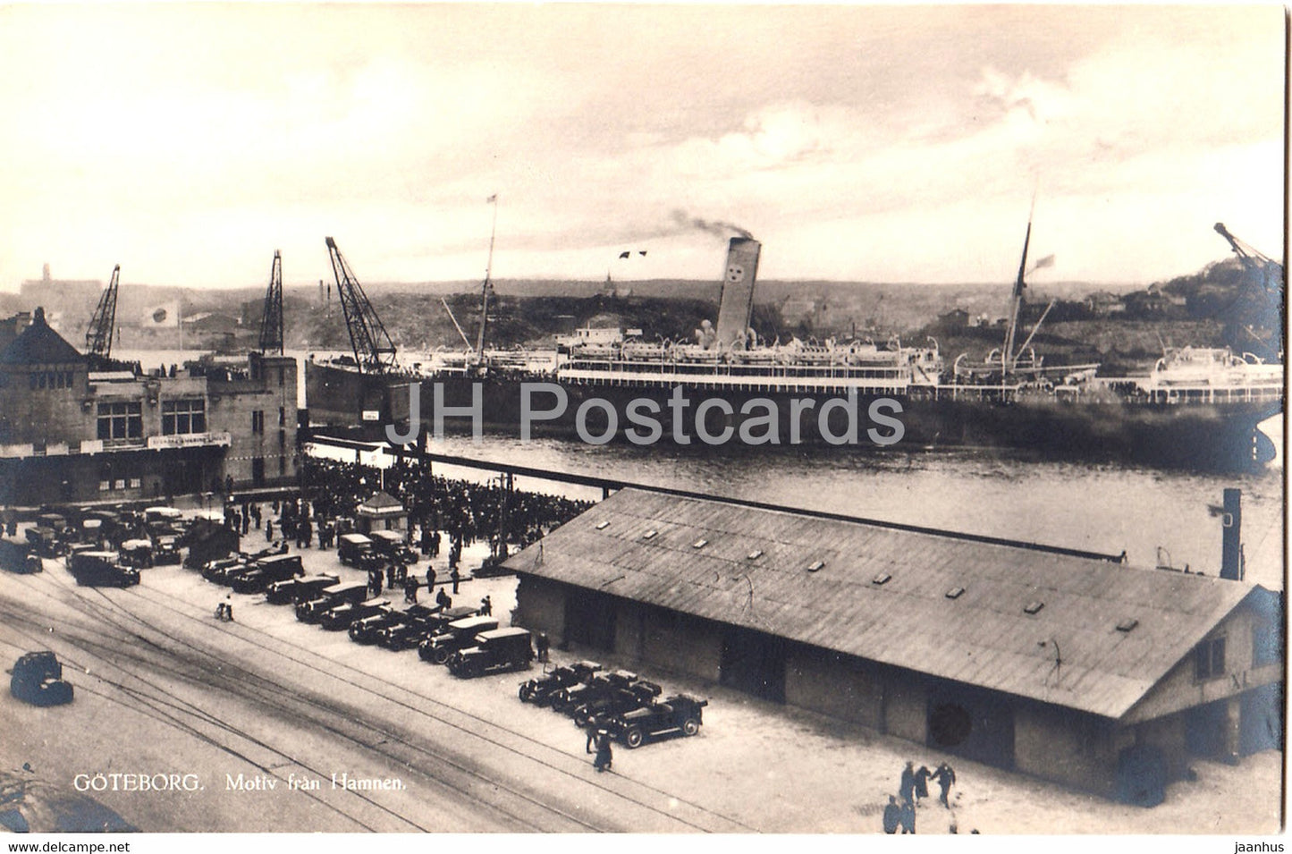 Goteborg - Motiv fran Hamnen - ship - steamer - old car - old postcard - Sweden - unused - JH Postcards