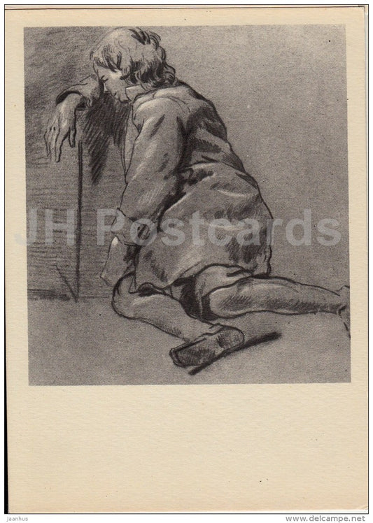 Painting by Cornelis Bega - Sitting Boy - Dutch art - 1956 - Russia USSR - unused - JH Postcards