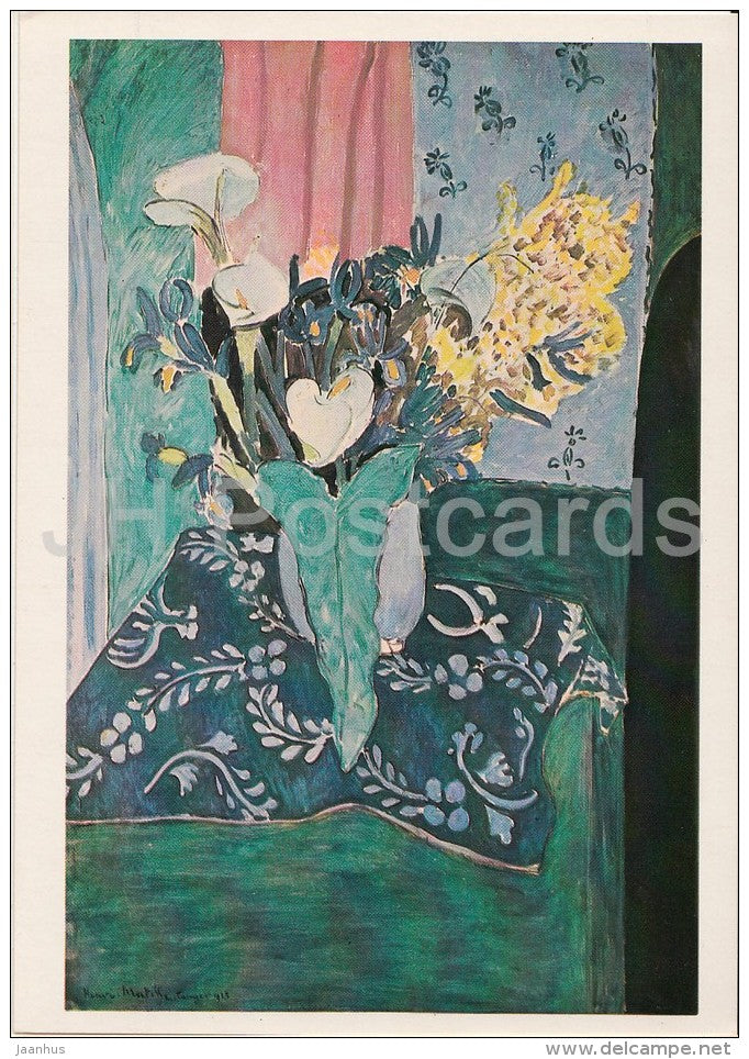 painting by Henri Matisse - Azure Vase with Flowers on Blue Table-Cloth - French art - 1980 - Russia USSR - unused - JH Postcards