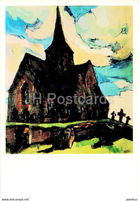 painting by Andre Paternot - An Old Church in Bodeghem - Belgian art - Large Format Card - 1974 - Russia USSR – unused – JH Postcards