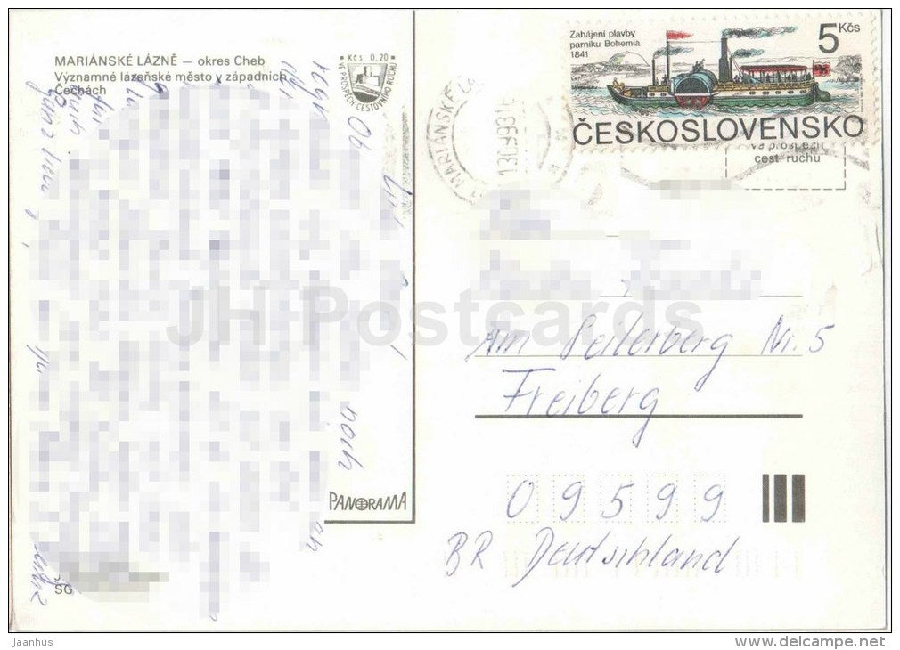 Marianske Lazne - Cheb district - spa - fountain - orthodox church - Czechoslovakia - Czech - used 1993 - JH Postcards