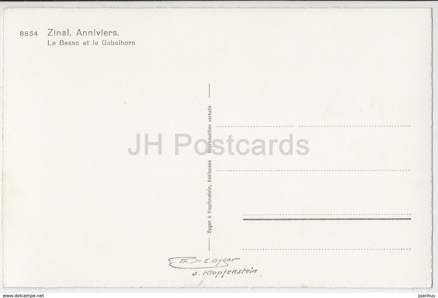 Zinal Anniviers - Le Besso et le Gabelhorn - 8854 - Switzerland - old postcard - unused