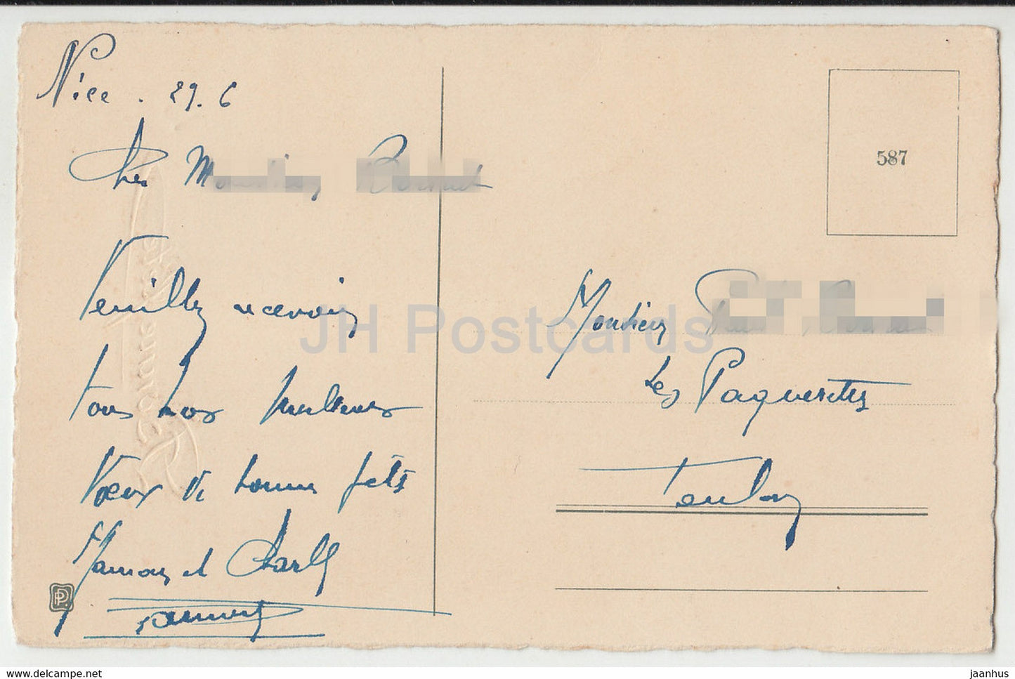 Geburtstagsgrußkarte – Bonne Fete – gelbe Blumen – PP 587 – Illustration – alte Postkarte – Frankreich – gebraucht