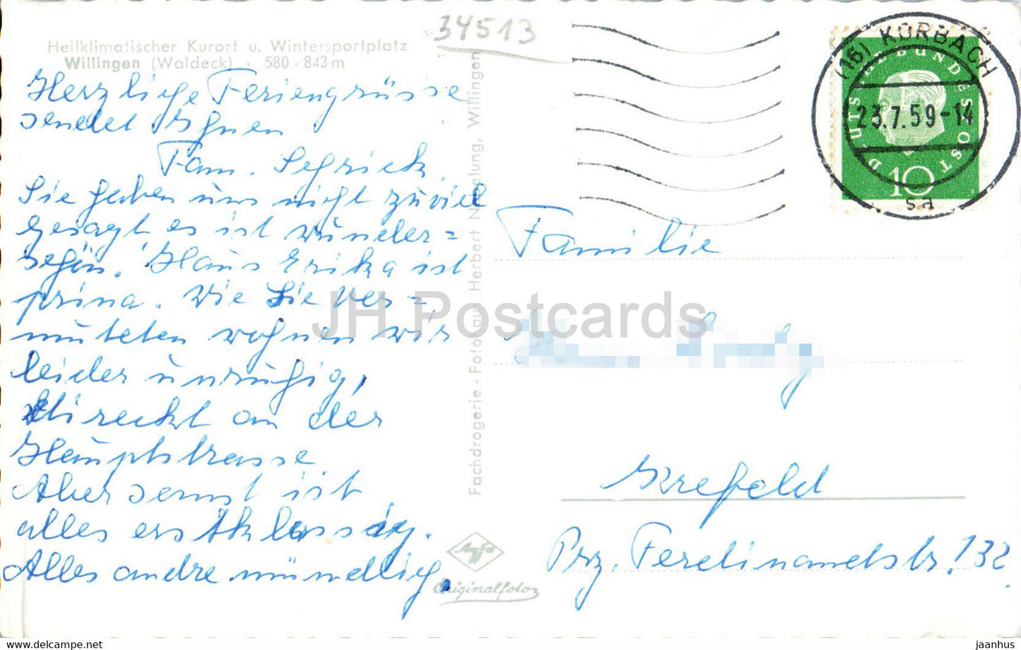 Willingen - Waldeck - Heilklimatischer Kurort u Wintersportplatz - 580 843 m - old postcard - 1959 - Germany - used