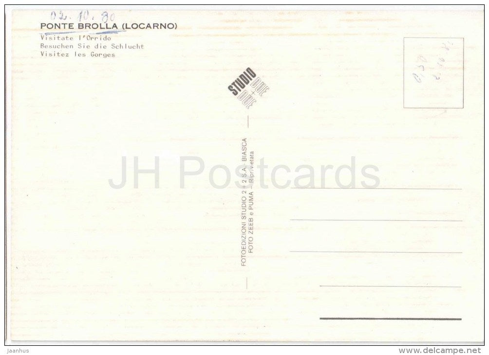 Saluti da l`Orrido - Ponte Brolla - Locarno - Switzerland - unused - JH Postcards