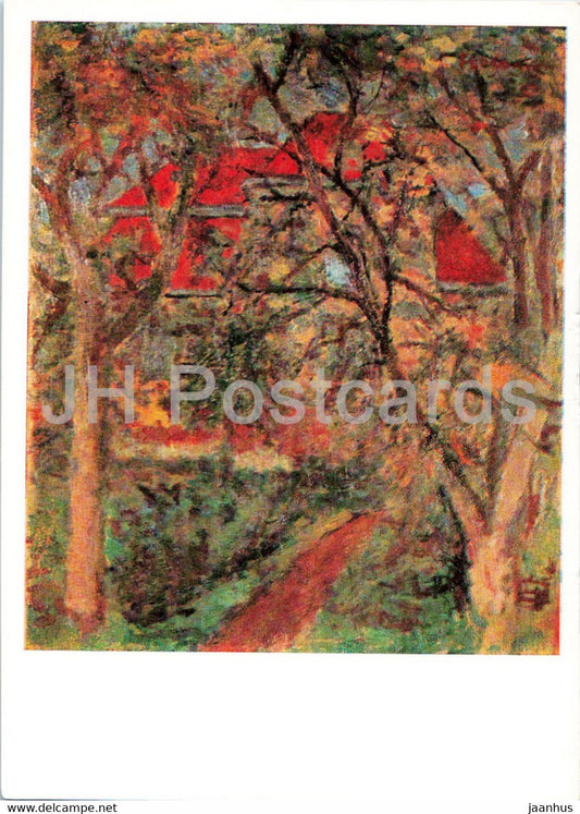 painting by Jerzy Fedkowicz - Dom za drzewami - The house behind the trees - Polish art - Poland - unused - JH Postcards