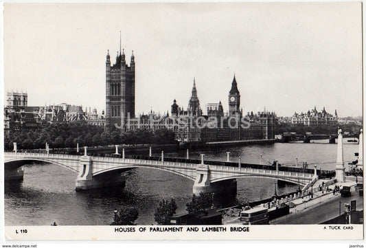 London - Houses of Parliament and Lambeth Bridge - L 110 - 1957 - United Kingdom - England - used - JH Postcards
