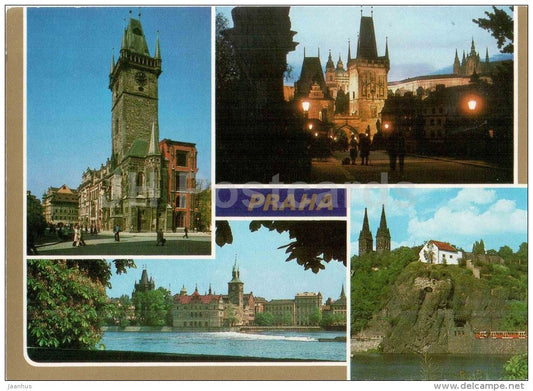 Old Town Hall - Charles bridge - Smetanovo museum - Vysehrad - Praha - Prague - Czechoslovakia - Czech - unused - JH Postcards