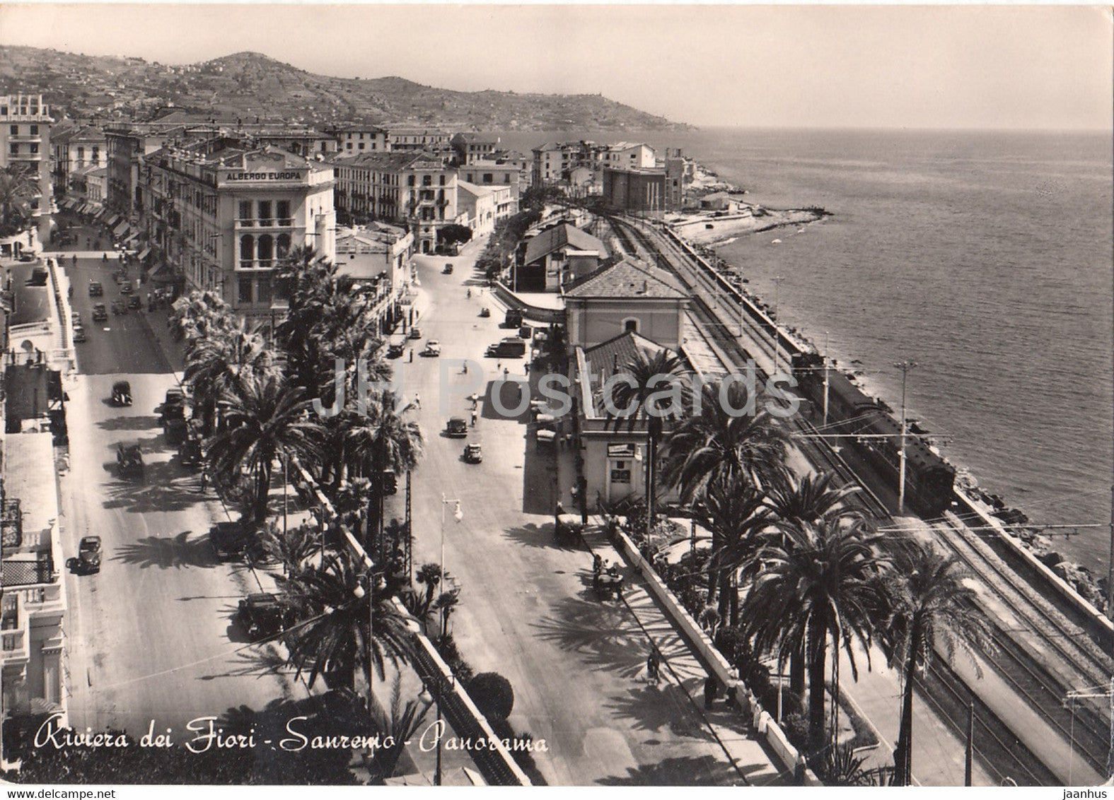 Riviera dei Fiori - Sanremo - Panorama - train - railway - The Flowers Coast - old postcard - 1955 - Italy - used - JH Postcards