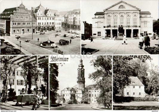 Weimar - Markt - Nationaltheater - Schillerhaus - Bastille - Goethes Gartenhaus - 1987 - Germany DDR - used - JH Postcards