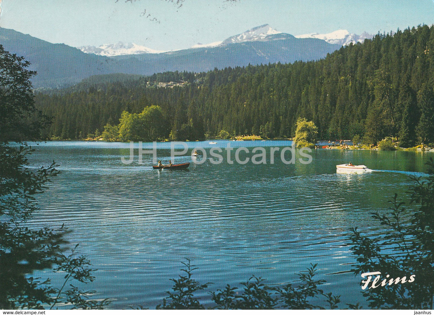 Flims der Caumasee gegen das Sommer Skiegebiet vom Piz Vorab - 4623 - 1982 - Switzerland - used - JH Postcards