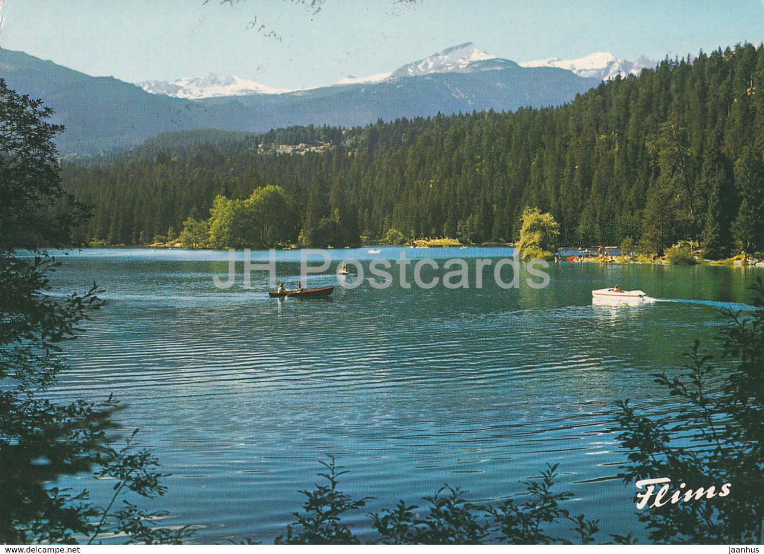 Flims der Caumasee gegen das Sommer Skiegebiet vom Piz Vorab - 4623 - 1982 - Switzerland - used - JH Postcards