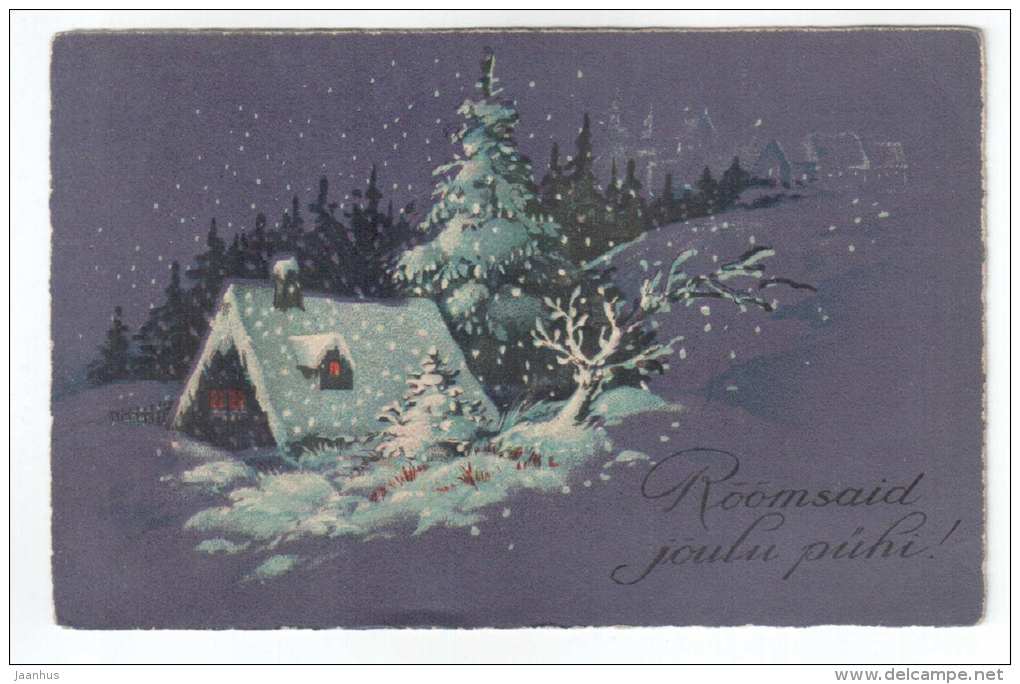 Christmas Greeting Card - house - winter - HWB SER 3500 - old postcard - circulated in Estonia 1933 - used - JH Postcards