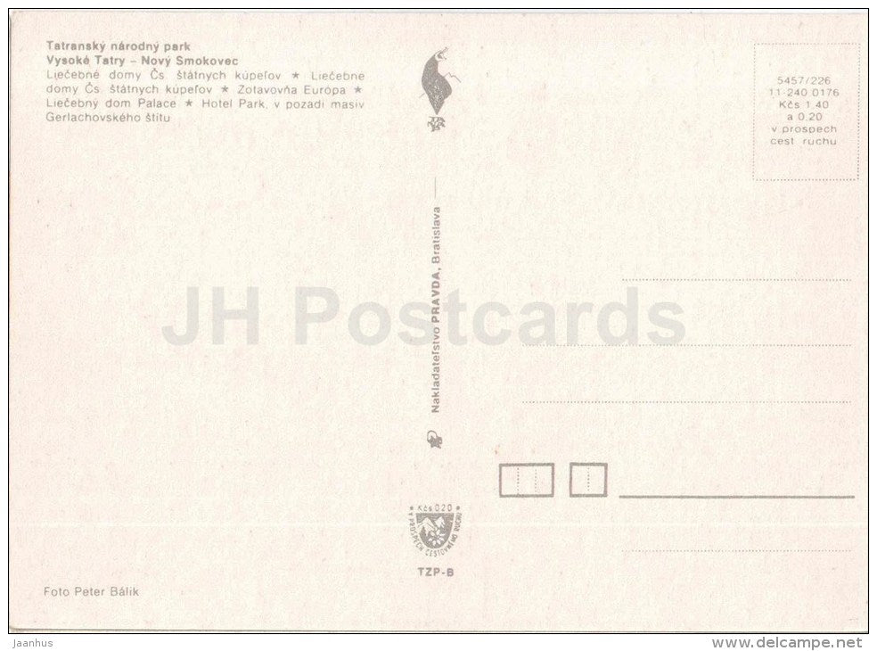 Novy Smokovec - Tatra National Park - Palace - hotel - Vysoke Tatry - High Tatras - Czechoslovakia - Slovakia - unused - JH Postcards