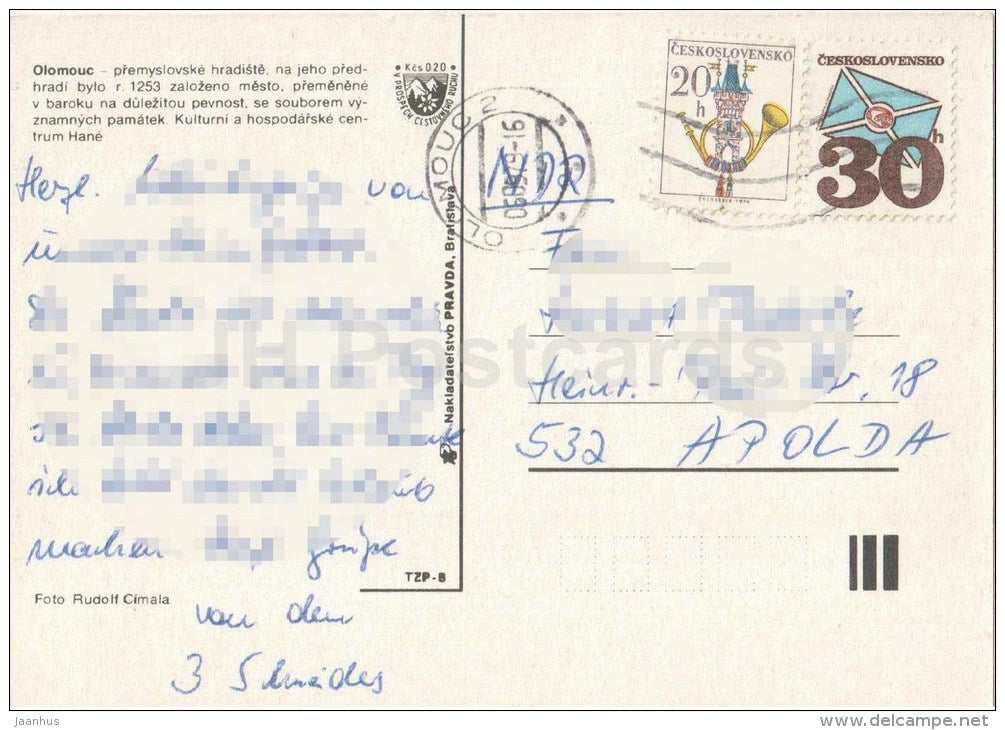 Olomouc - town hall - Czechoslovakia - Czech - used 1979 - JH Postcards