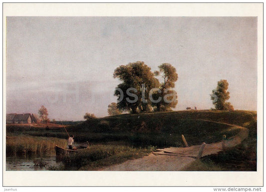 painting by L. Lagorio - Landscape near St. Petersburg - boat - fishing - Russian Art - 1978 - Russia USSR - unused - JH Postcards