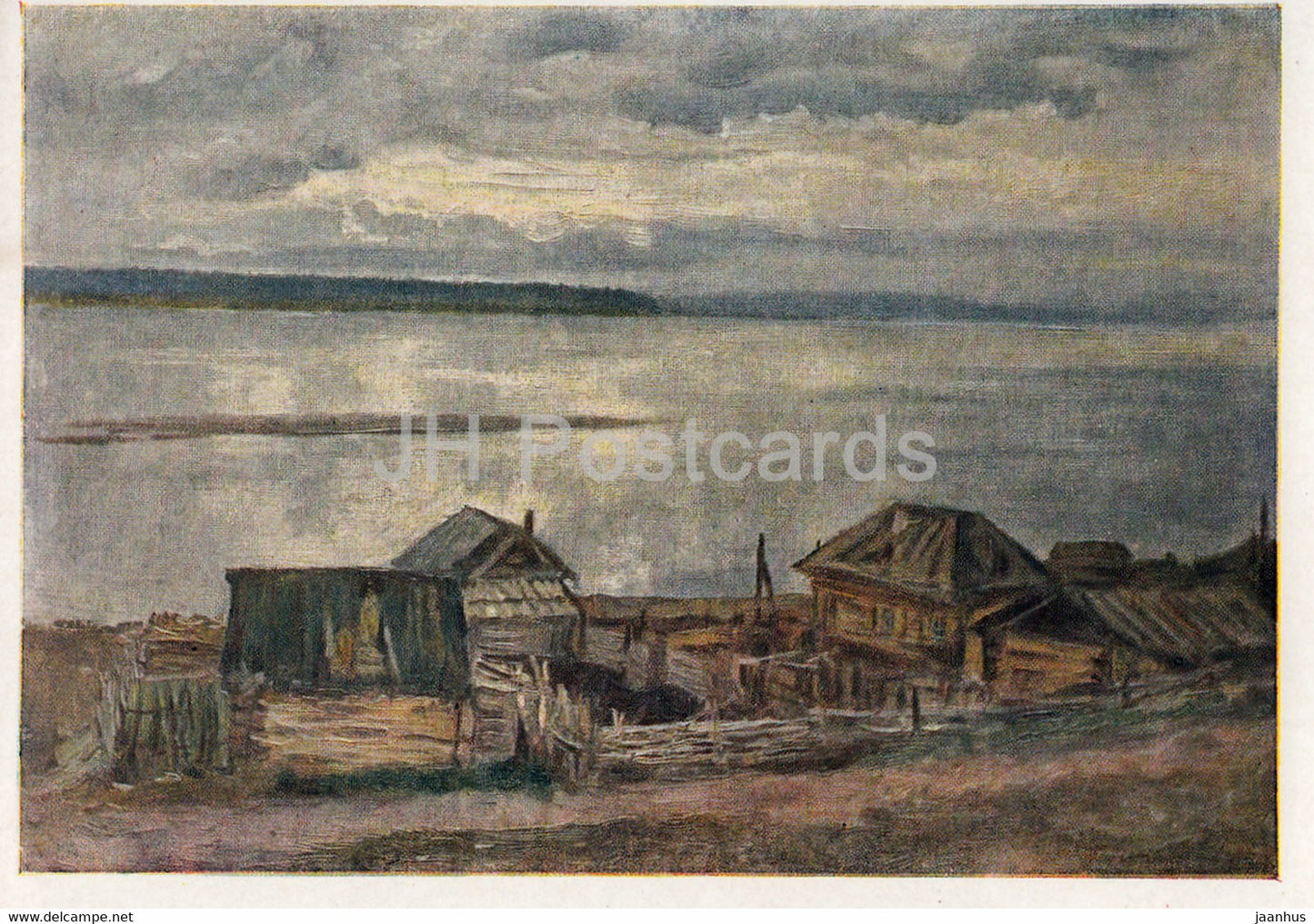 painting by L. Gabyshev - Old Village near the Lena River - Yakutia Sakha Russian art - 1958 - Russia USSR - unused - JH Postcards