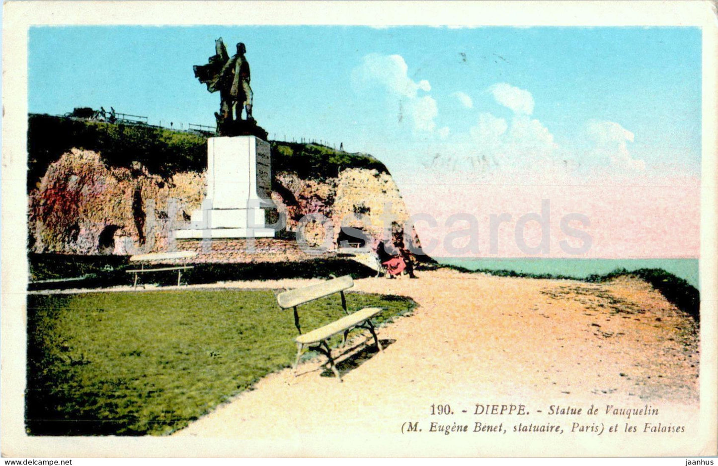 Dieppe - Statue de Vauquelin et les Falaises - monument - 190 - old postcard - France - used - JH Postcards