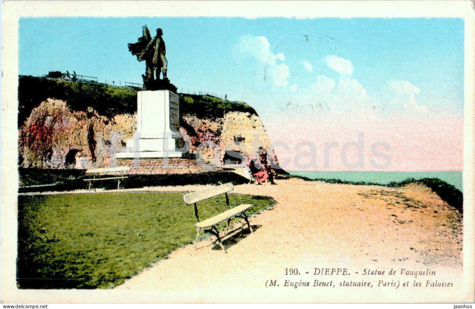 Dieppe - Statue de Vauquelin et les Falaises - monument - 190 - old postcard - France - used - JH Postcards