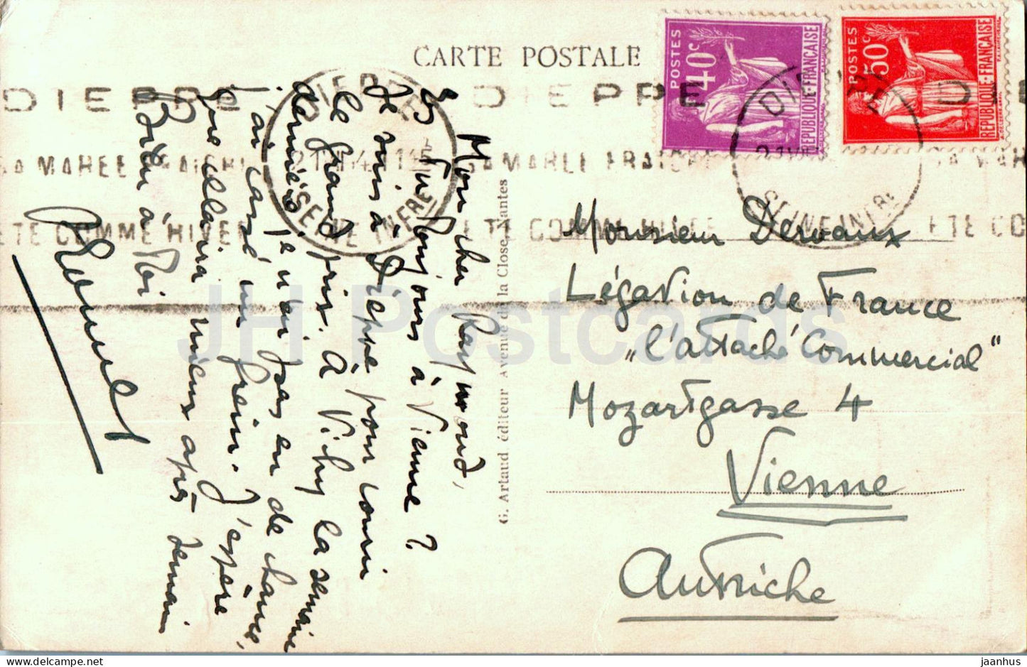 Dieppe - Statue de Vauquelin et les Falaises - monument - 190 - carte postale ancienne - France - occasion 